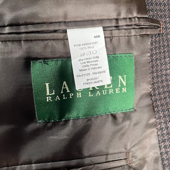 Lauren Ralph Lauren Mens Sports Coat 48R Wool Houndstooth Black Brown Academia - Picture 10 of 11